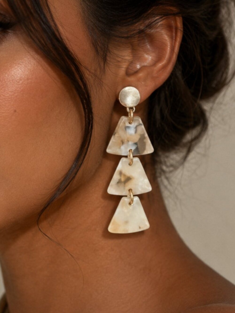 LOFT Gold & Peach Resin Dangle Earrings NWOT